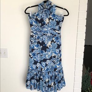 Size 2 Tory Burch blue floral halter dress